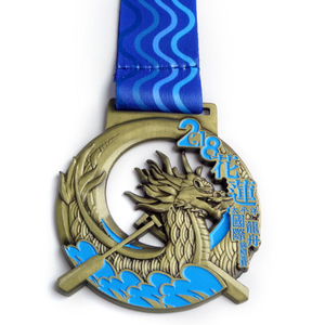 Custom Brass Engraved Metal Enamel Festival Dragon Boat Souvenir Medal