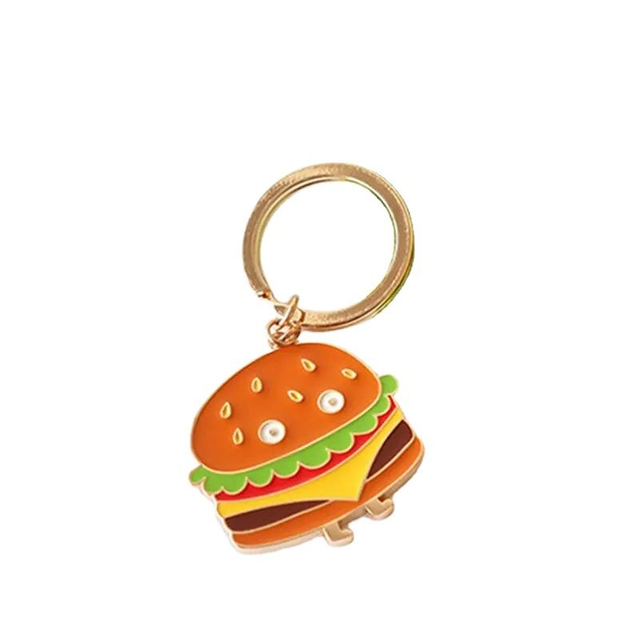 Wholesale Custom Logo Enamel Keychains Metal Hamburger Key Chain Cute Food Keychain